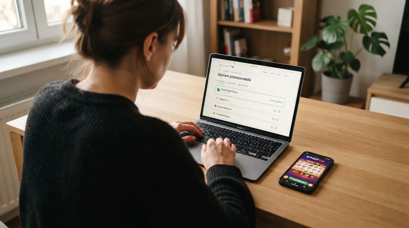 Úřední dokument s razítkem Ministerstva financí ČR vedle obrazovky s online automatem